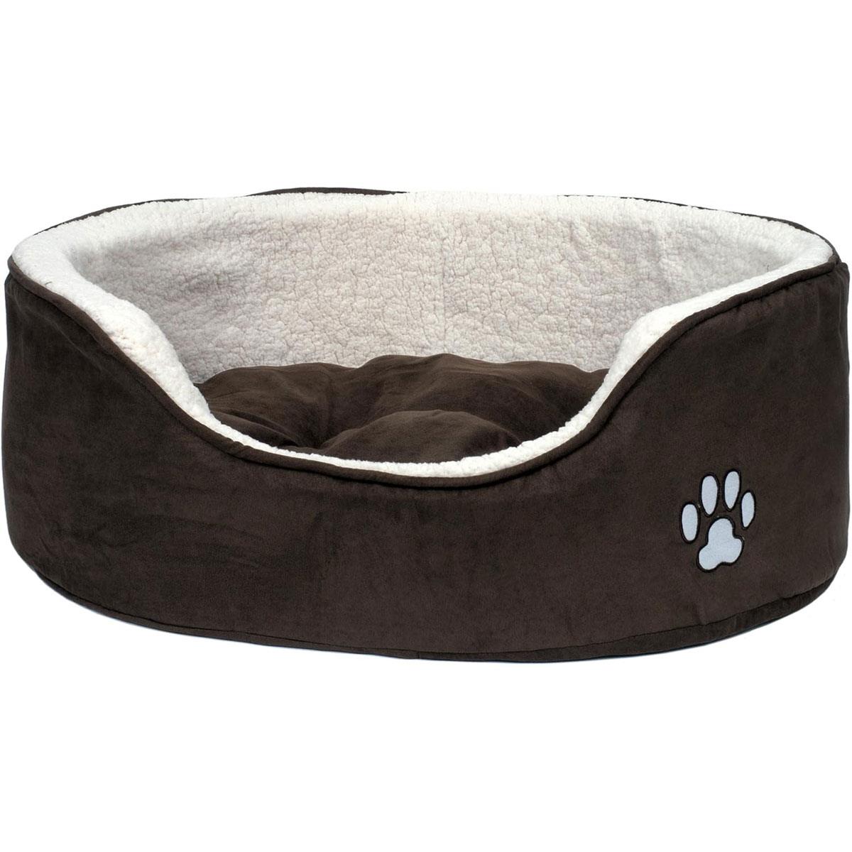 Petface Sams Luxury Faux Suede Oval Dog Bed Small Brown
