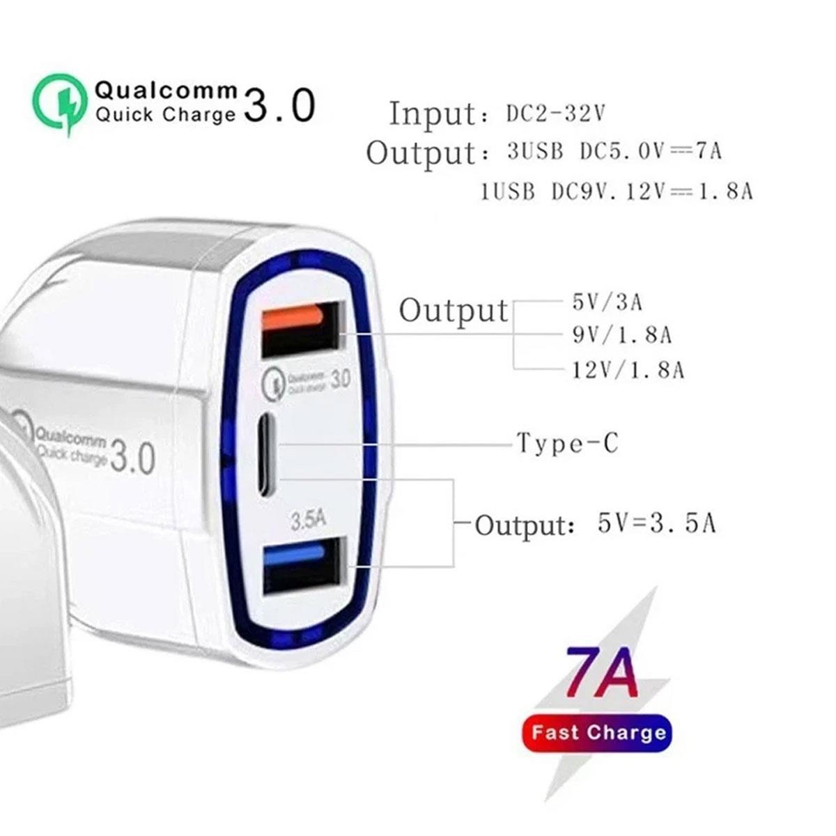 Qualcomm Quick Charge 3.0 Dual 48W Fast Car Charger Adapter White