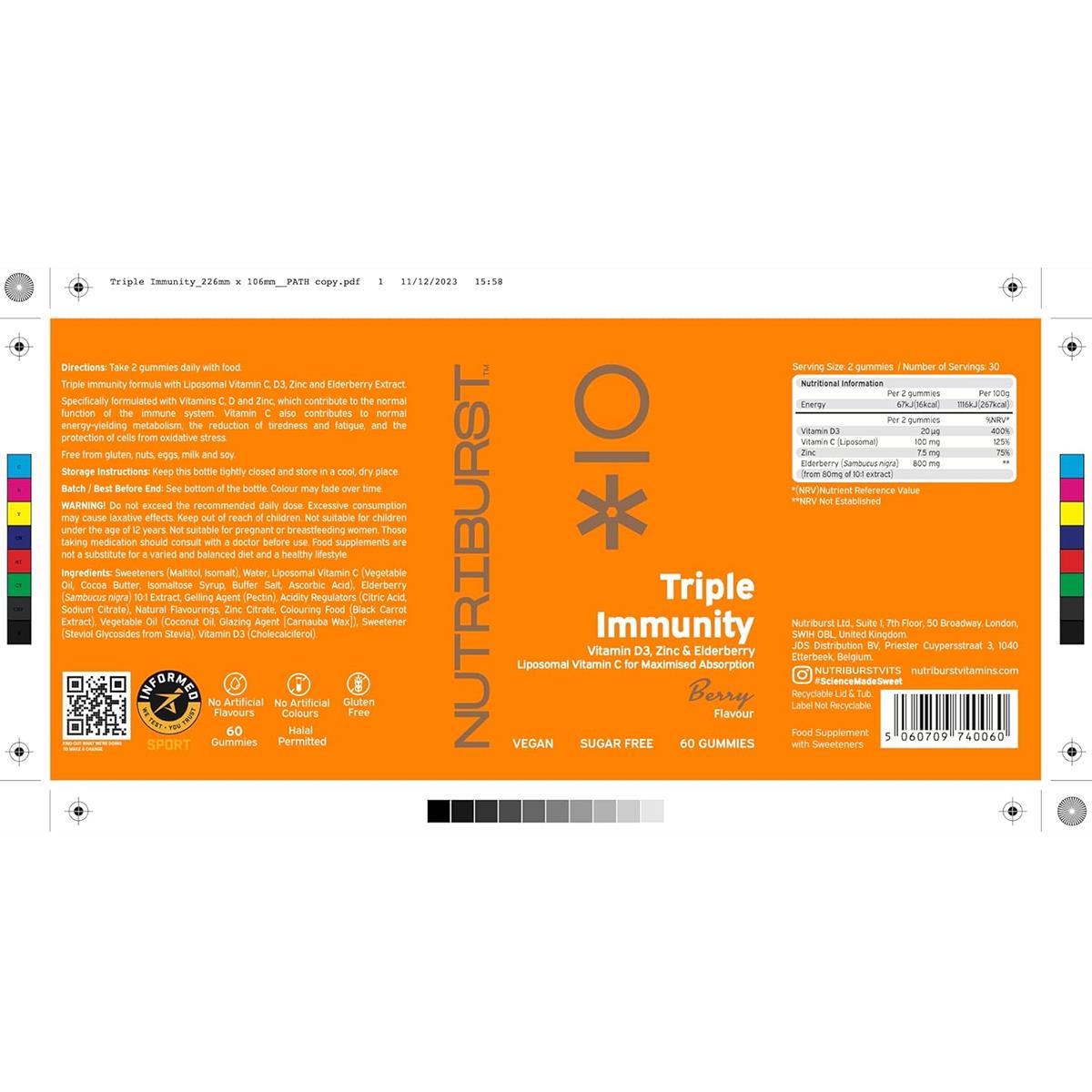 Nutriburst Triple Immunity Gummies 60 Count