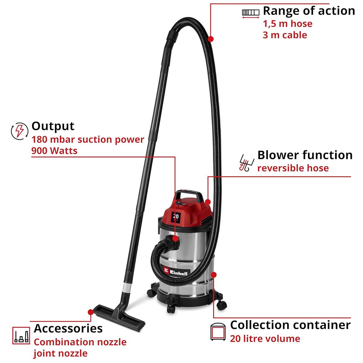 Einhell TC-VC 2045 S Wet And Dry Vacuum Cleaner Red
