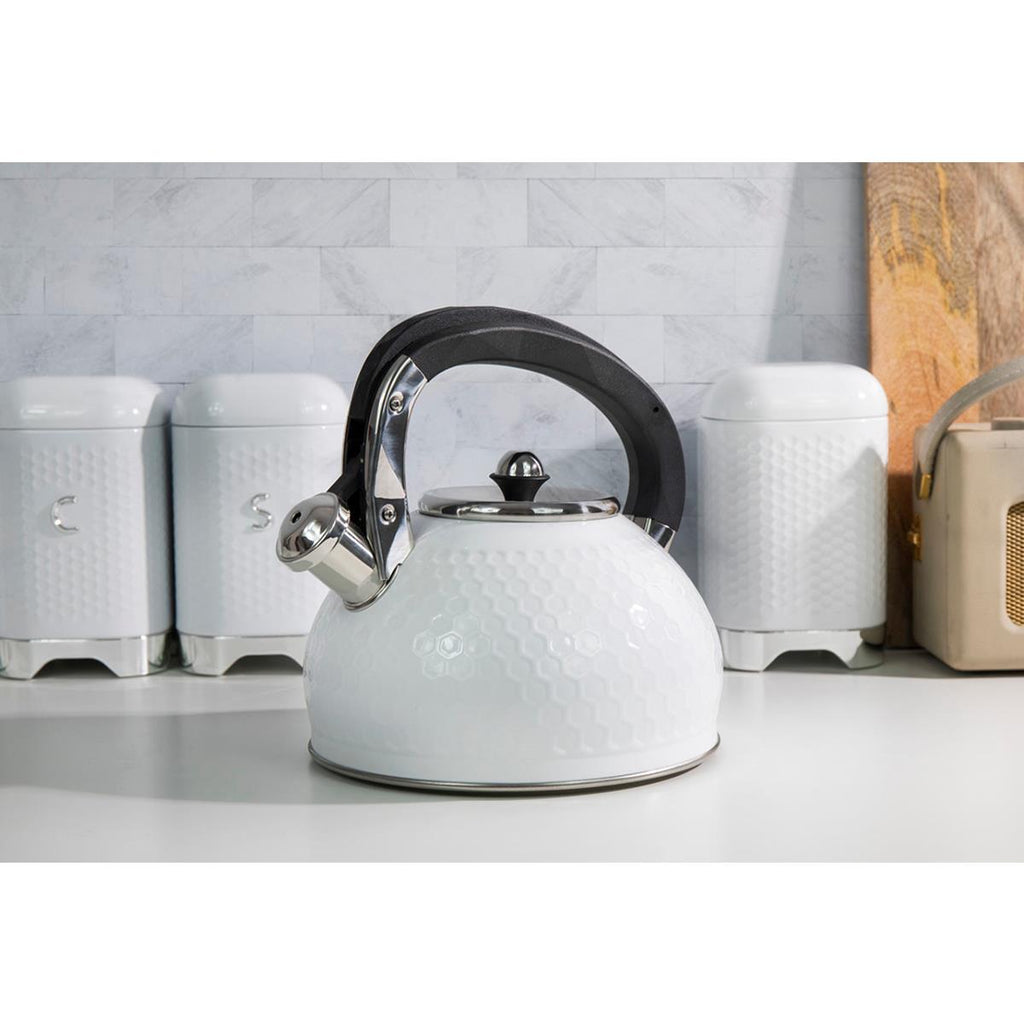 KitchenCraft Lovello Textured Whistling Stove Top Kettle 2.5L Ice White
