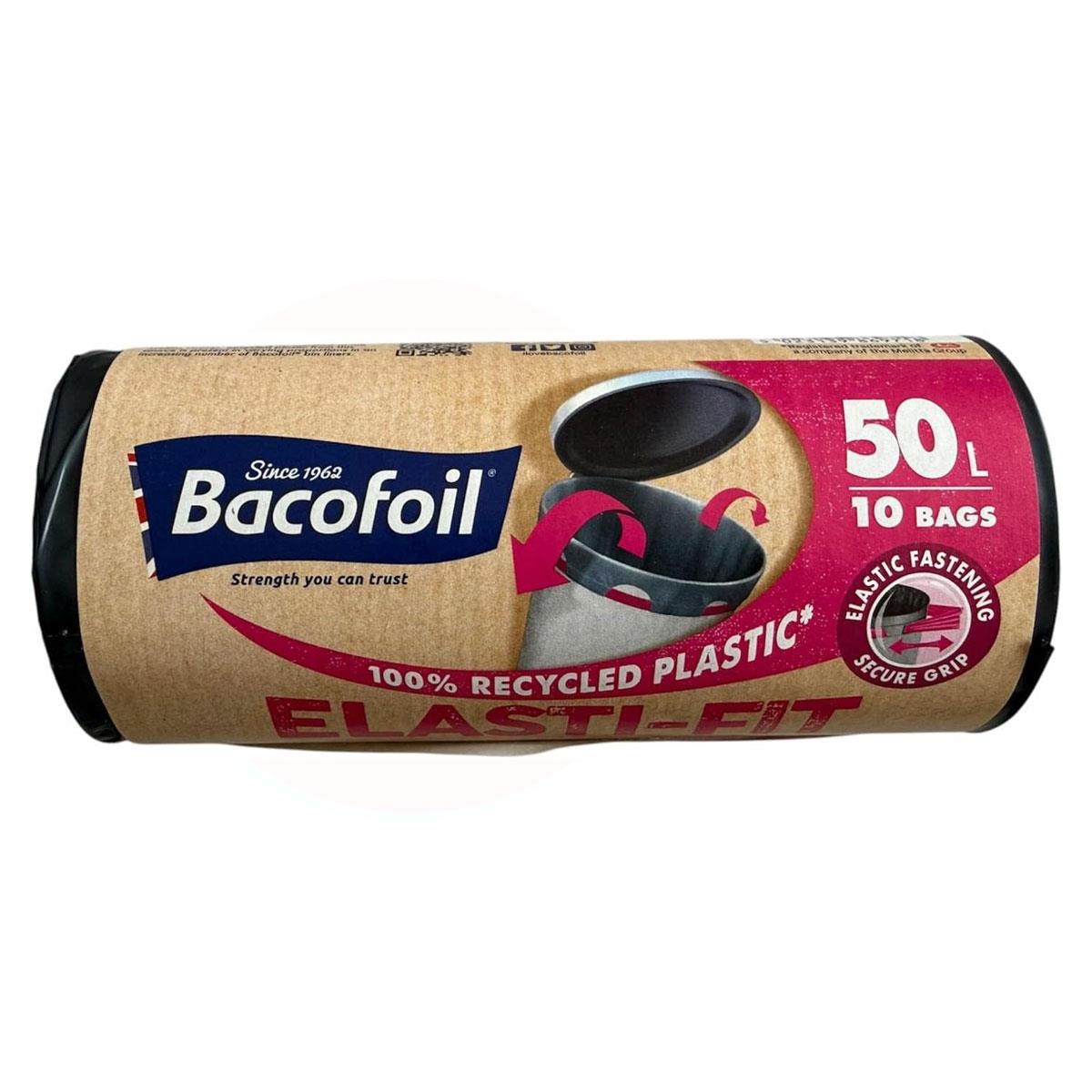 Bacofoil Elasti-Fit Kitchen Bin Liners 50 Litre 10 Bags