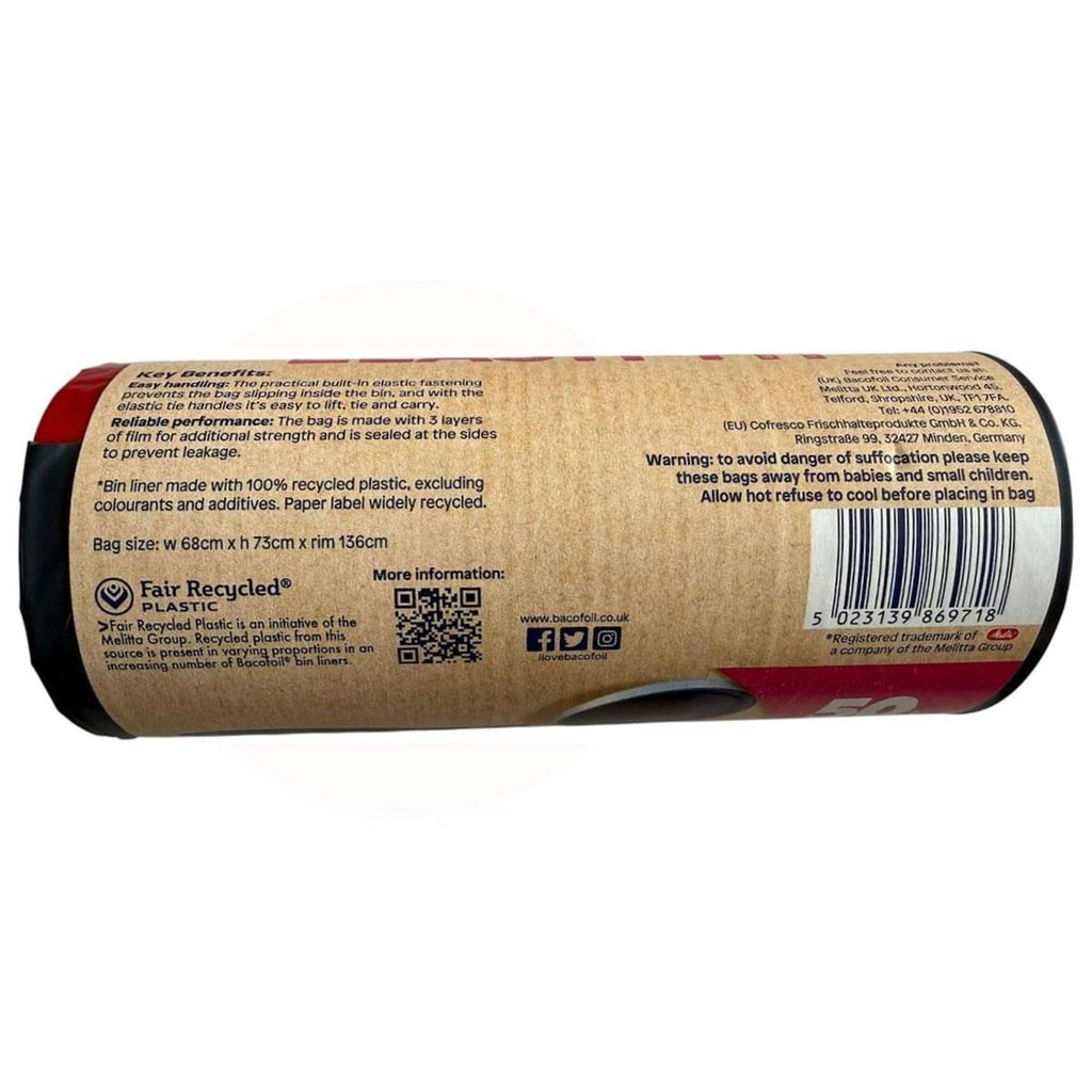 Bacofoil Elasti-Fit Kitchen Bin Liners 50 Litre 10 Bags