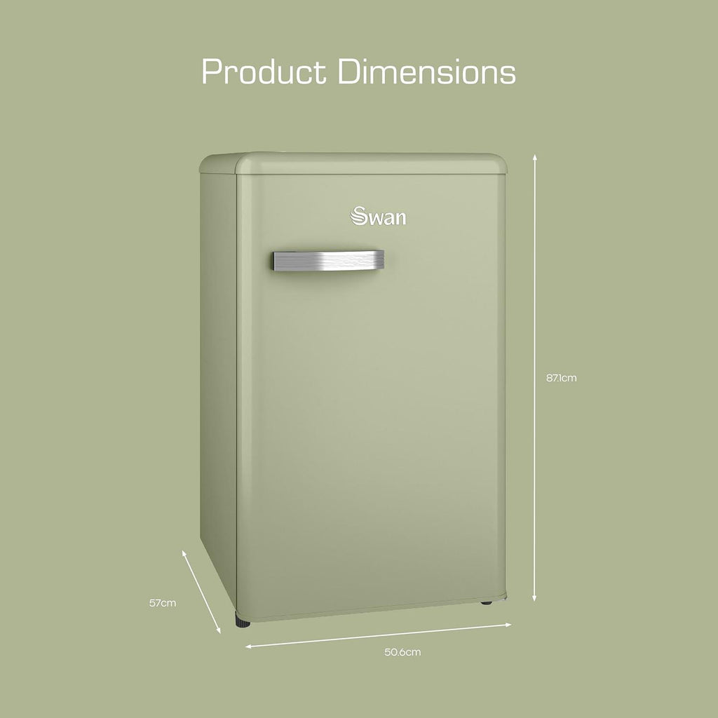 Swan Retro Under Counter Fridge Freezer 90L Green 77L Fridge 13L Freezer Glass Shelf Salad Drawer 3 Door Shelves