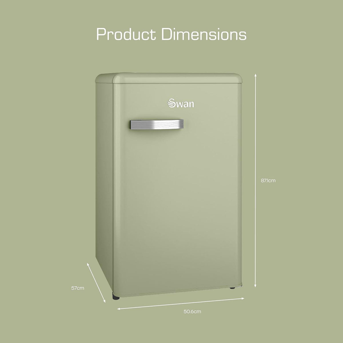 Swan Retro Under Counter Fridge Freezer 90L Green 77L Fridge 13L Freezer Glass Shelf Salad Drawer 3 Door Shelves