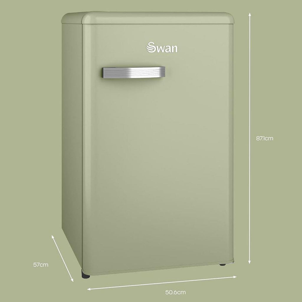 Swan Retro Under Counter Fridge Freezer 90L Green 77L Fridge 13L Freezer Glass Shelf Salad Drawer 3 Door Shelves