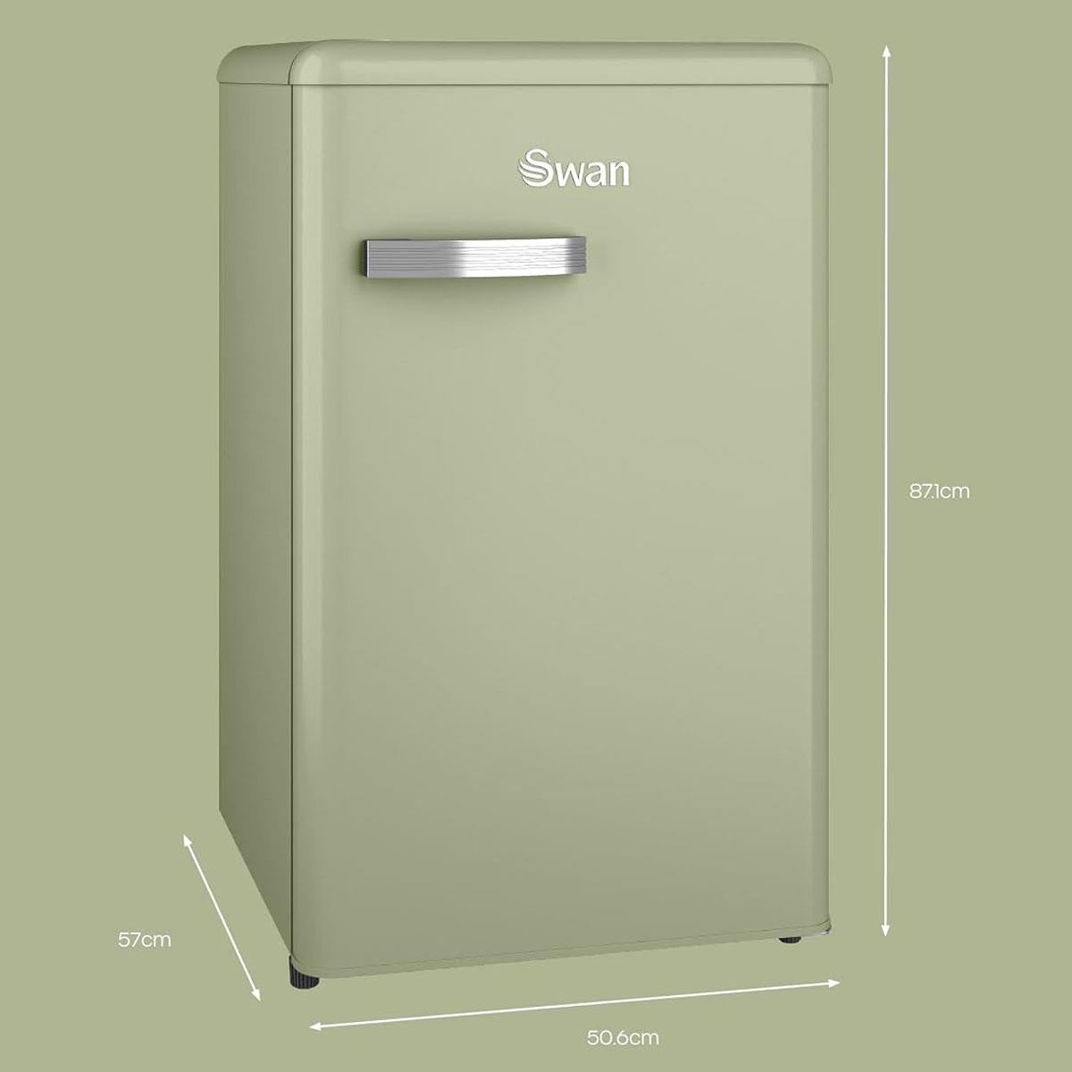 Swan Retro Under Counter Fridge Freezer 90L Green 77L Fridge 13L Freezer Glass Shelf Salad Drawer 3 Door Shelves