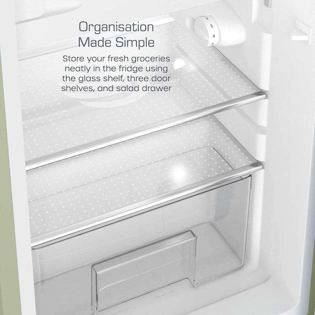 Swan Retro Under Counter Fridge Freezer 90L Green 77L Fridge 13L Freezer Glass Shelf Salad Drawer 3 Door Shelves