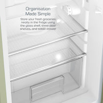 Swan Retro Under Counter Fridge Freezer 90L Green 77L Fridge 13L Freezer Glass Shelf Salad Drawer 3 Door Shelves