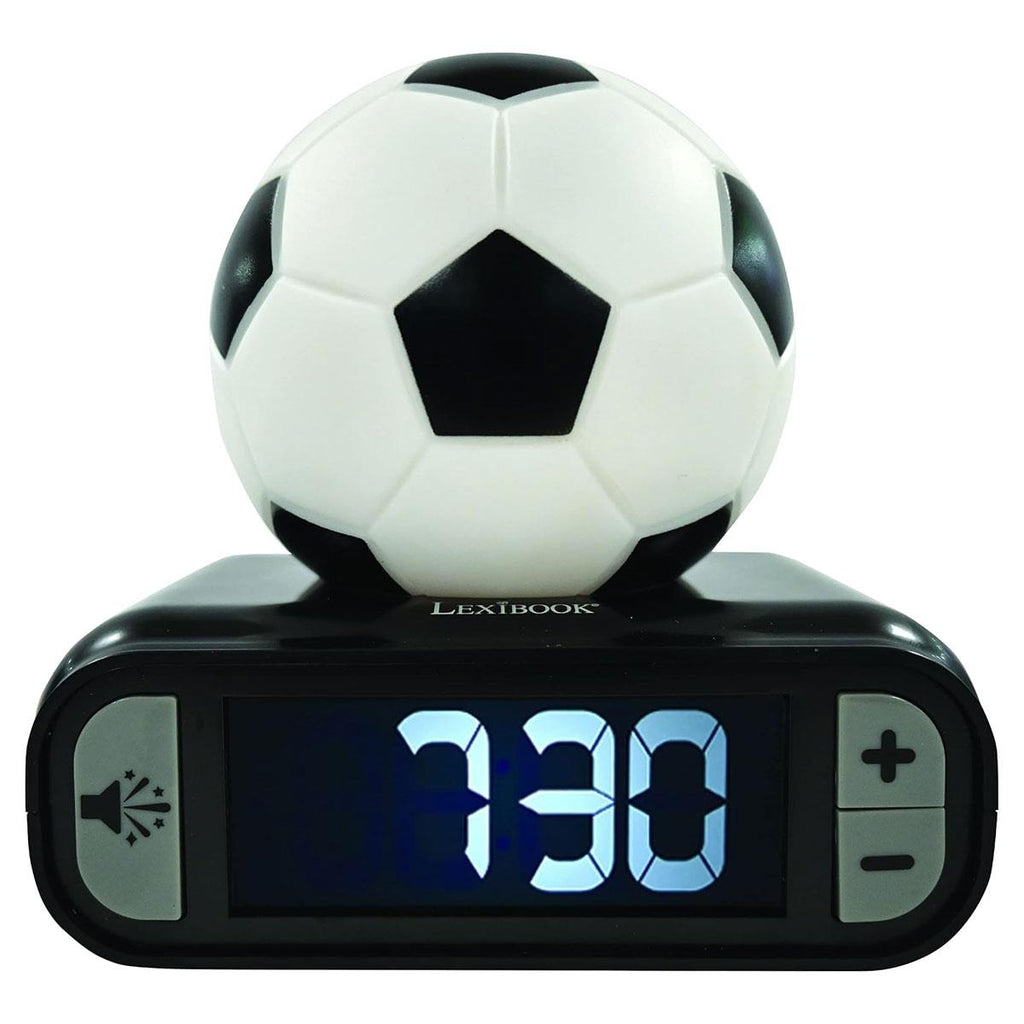 Lexibook Soccer Ball Digital Alarm Clock with Night Light LCD Display Snooze and Adjustable Volume Black White