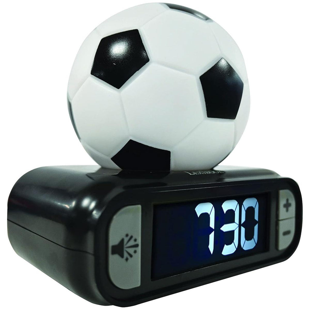 Lexibook Soccer Ball Digital Alarm Clock with Night Light LCD Display Snooze and Adjustable Volume Black White