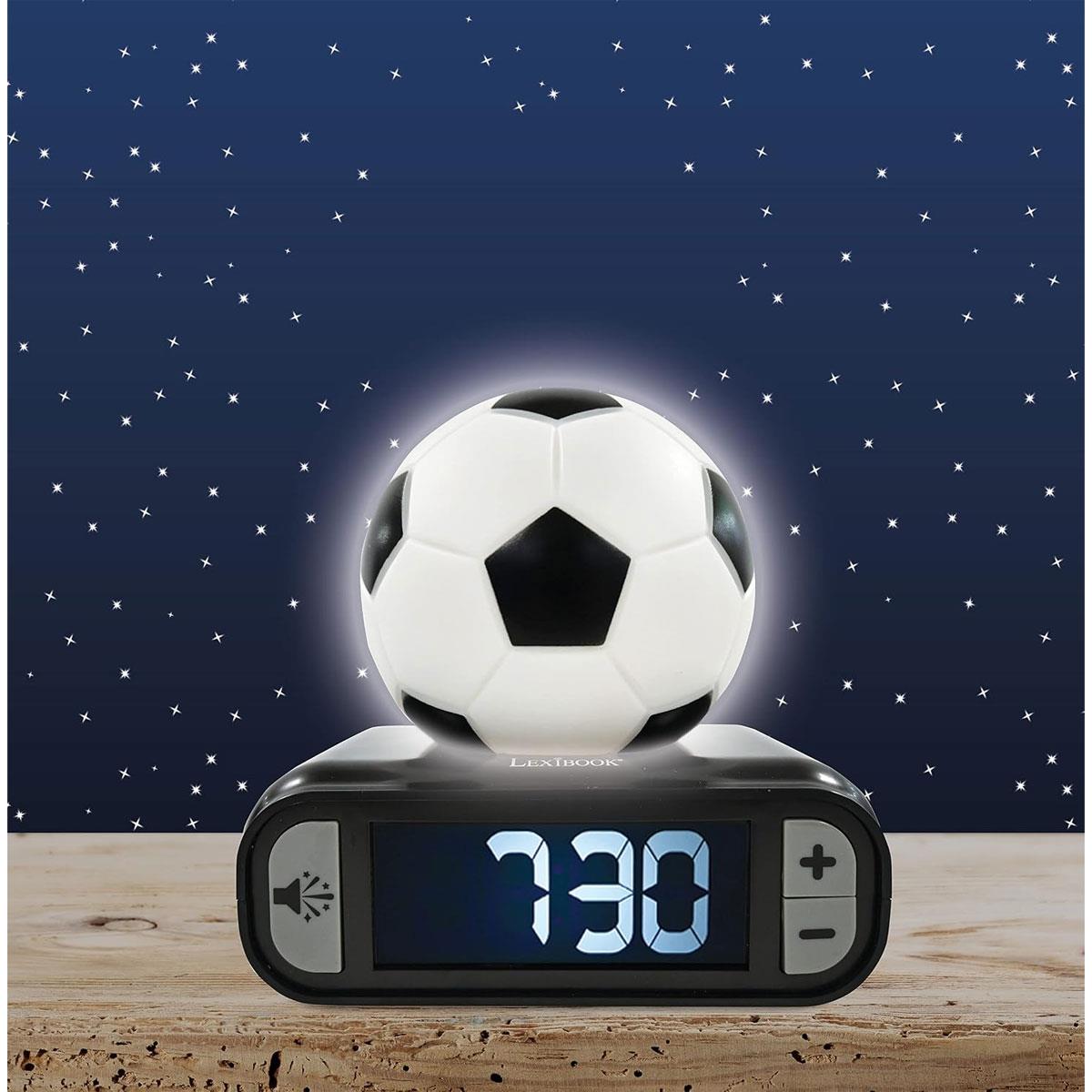 Lexibook Soccer Ball Digital Alarm Clock with Night Light LCD Display Snooze and Adjustable Volume Black White
