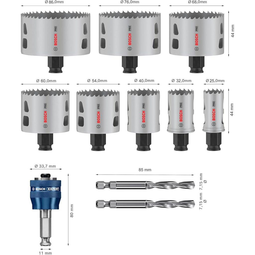 Bosch Pro Multi Material PC Plus Hole Saw Set 11-Piece 25–86 mm Power Change Plus