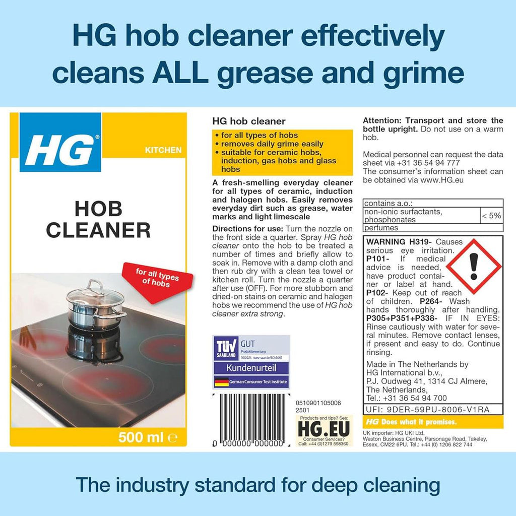 HG Hob Cleaner Spray 500ml for Ceramic Induction Gas & Electric Cooktops Kitchen Grease Remover