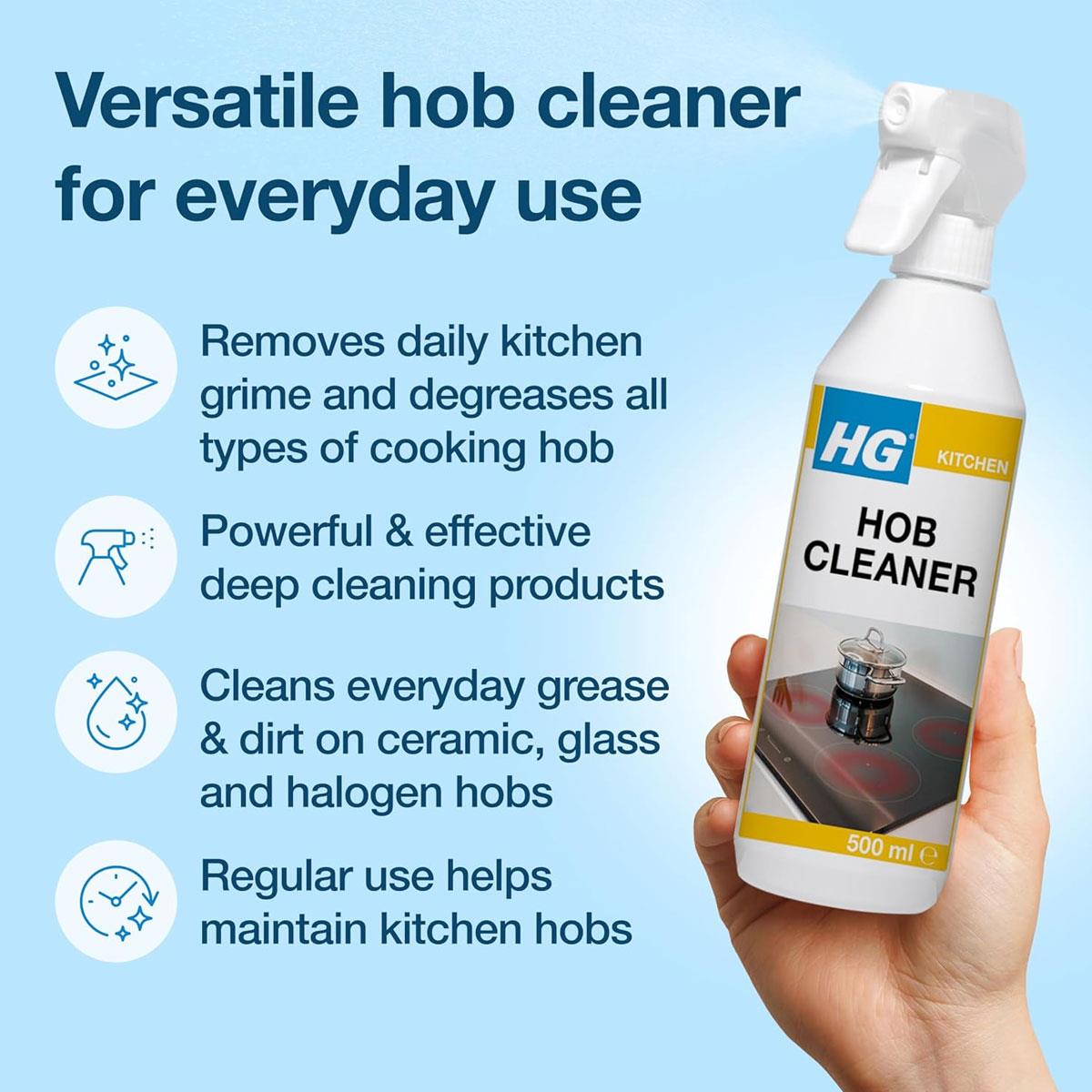 HG Hob Cleaner Spray 500ml for Ceramic Induction Gas & Electric Cooktops Kitchen Grease Remover