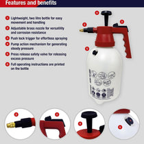 Spear & Jackson 2 Litre Pump Action Pressure Sprayer Adjustable Brass Nozzle Pressure Release Valve White and Red