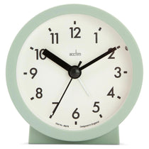 Acctim Gaby Small Analogue Alarm Clock Cool Mint 9cm Round Quartz Bedside Clock with Backlight