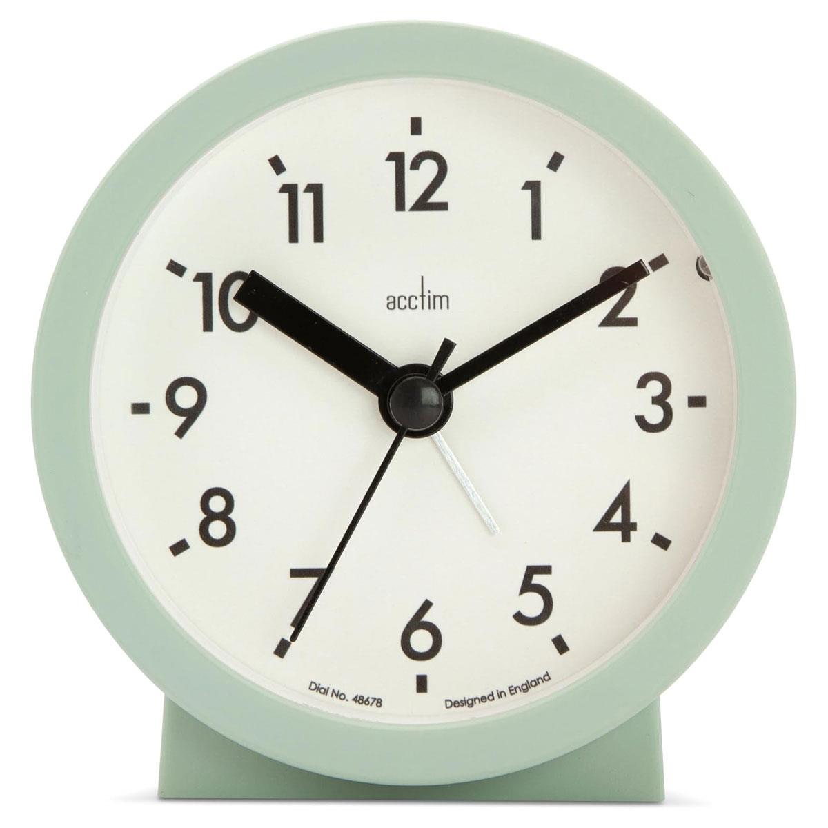 Acctim Gaby Small Analogue Alarm Clock Cool Mint 9cm Round Quartz Bedside Clock with Backlight