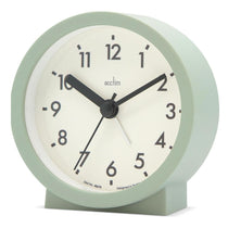 Acctim Gaby Small Analogue Alarm Clock Cool Mint 9cm Round Quartz Bedside Clock with Backlight