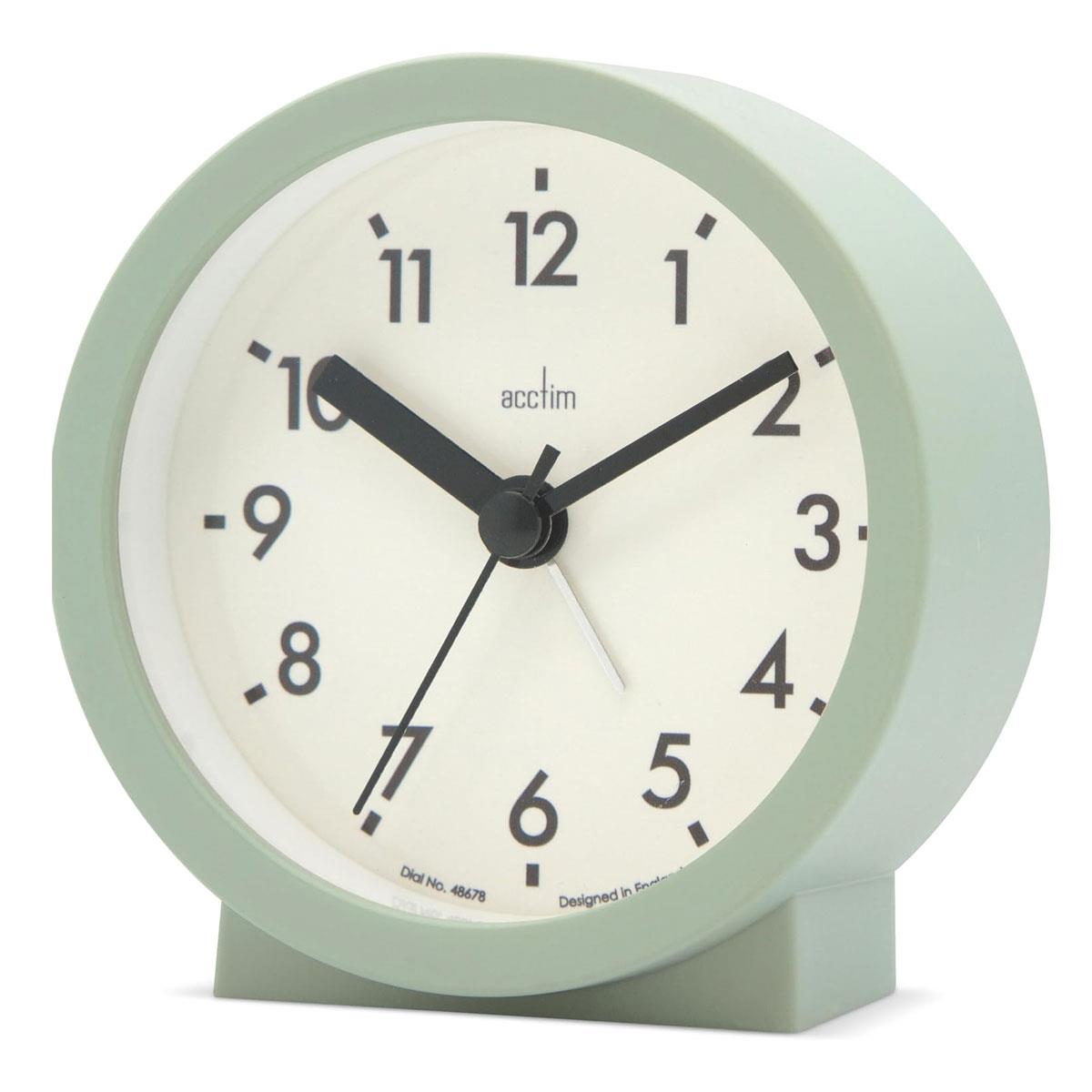 Acctim Gaby Small Analogue Alarm Clock Cool Mint 9cm Round Quartz Bedside Clock with Backlight