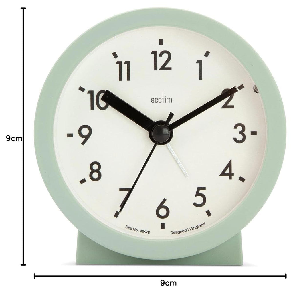 Acctim Gaby Small Analogue Alarm Clock Cool Mint 9cm Round Quartz Bedside Clock with Backlight