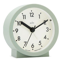 Acctim Gaby Small Analogue Alarm Clock Cool Mint 9cm Round Quartz Bedside Clock with Backlight