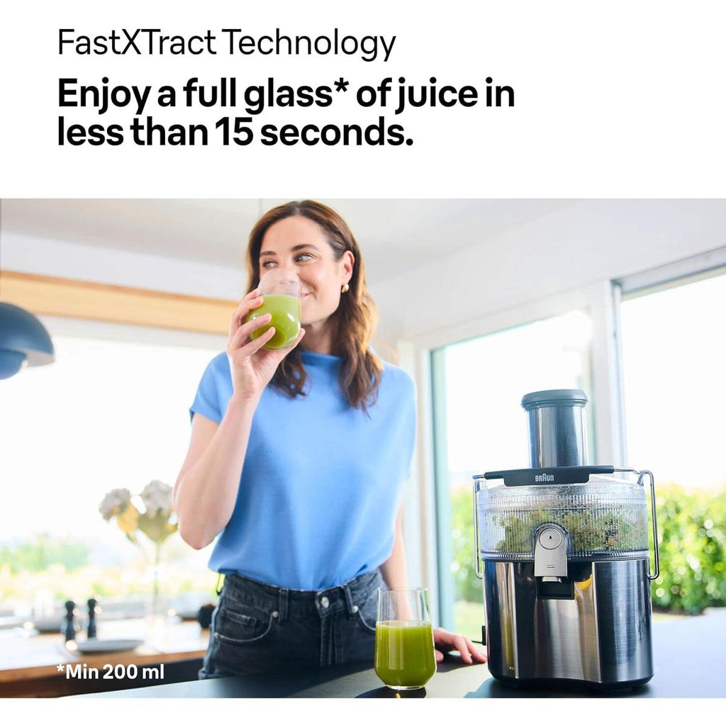 Braun MultiJuice 7 Electric Juicer 1000W ColdXtract Technology 75mm Feed Tube 2L Pulp Container Grey