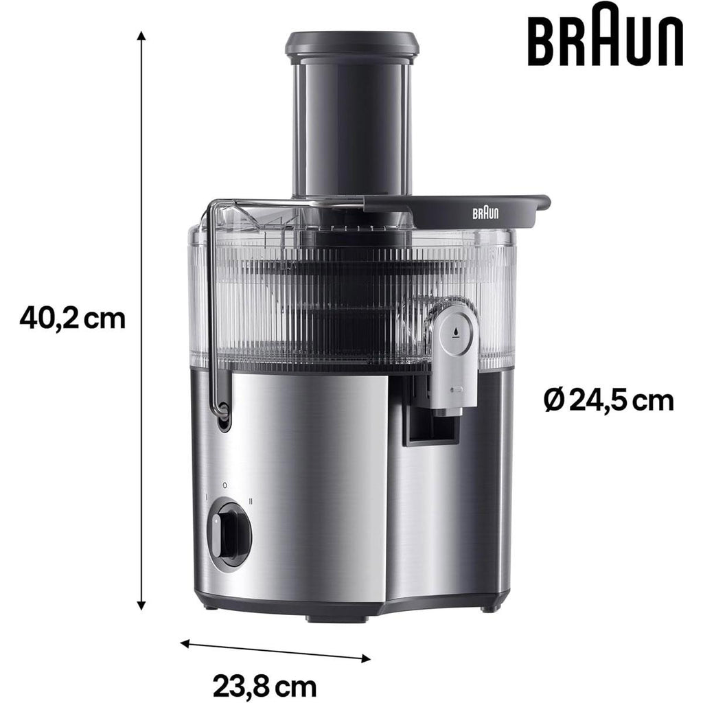 Braun MultiJuice 7 Electric Juicer 1000W ColdXtract Technology 75mm Feed Tube 2L Pulp Container Grey
