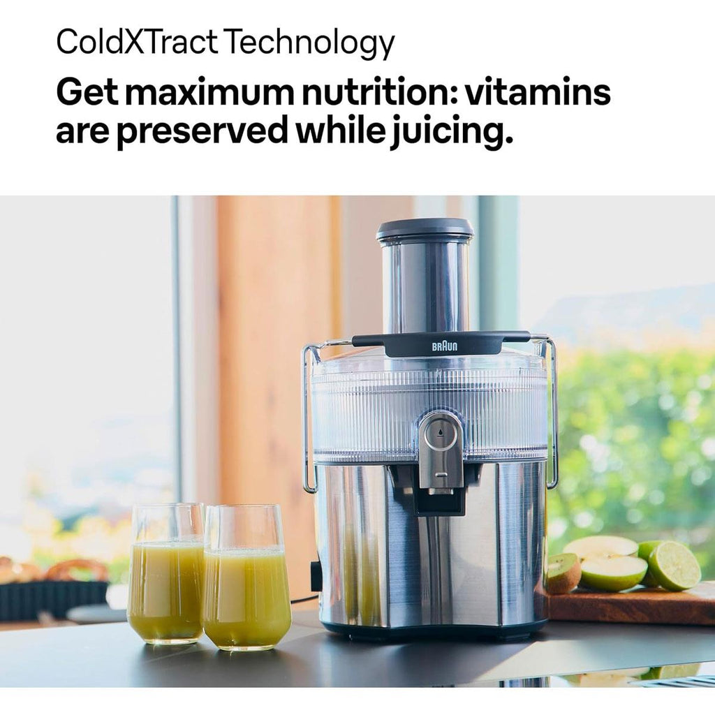 Braun MultiJuice 7 Electric Juicer 1000W ColdXtract Technology 75mm Feed Tube 2L Pulp Container Grey