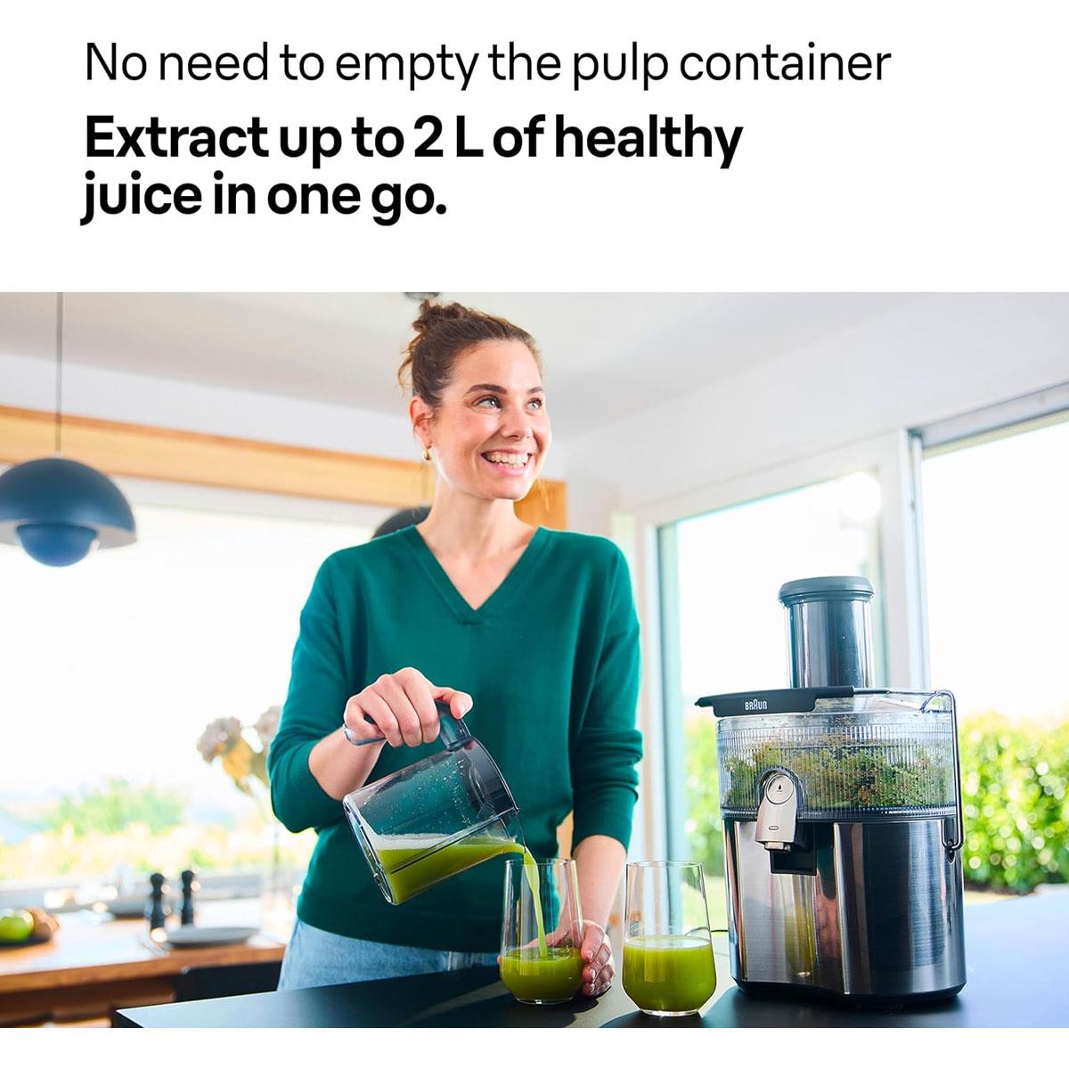 Braun MultiJuice 7 Electric Juicer 1000W ColdXtract Technology 75mm Feed Tube 2L Pulp Container Grey