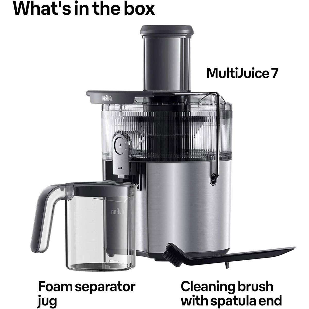 Braun MultiJuice 7 Electric Juicer 1000W ColdXtract Technology 75mm Feed Tube 2L Pulp Container Grey
