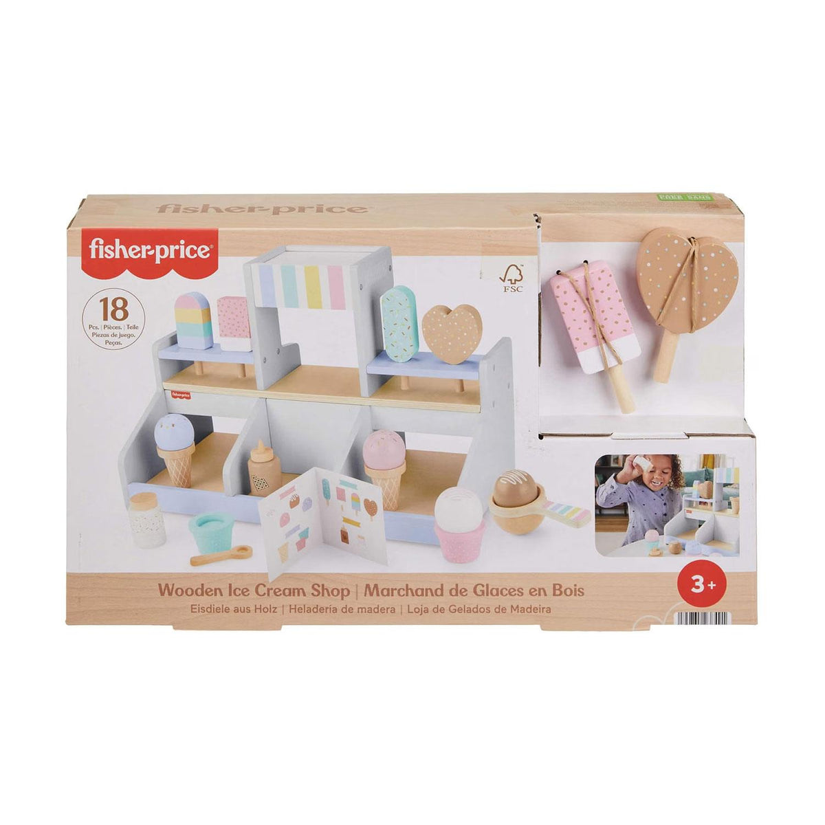 Fisher-Price Wooden Ice Cream Shop Pretend Play Playset 18-Piece Set