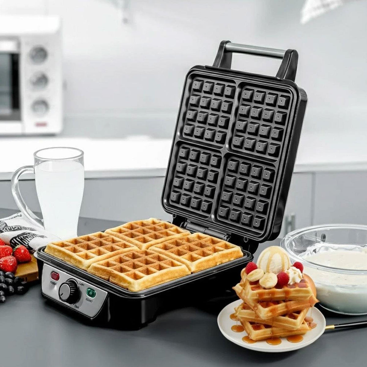 Geepas 4 Slice Belgian Waffle Maker Silver And Black
