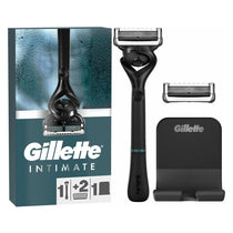Gillette Intimate Men's Wet Razor 5-Blade Cartridge 2 Refills Shower Holder Black