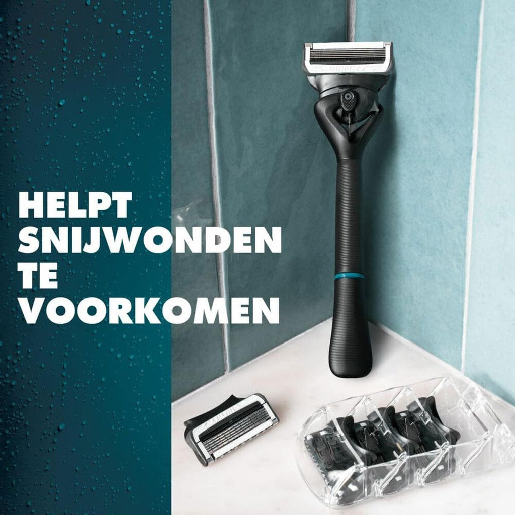 Gillette Intimate Men's Wet Razor 5-Blade Cartridge 2 Refills Shower Holder Black