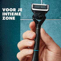 Gillette Intimate Men's Wet Razor 5-Blade Cartridge 2 Refills Shower Holder Black