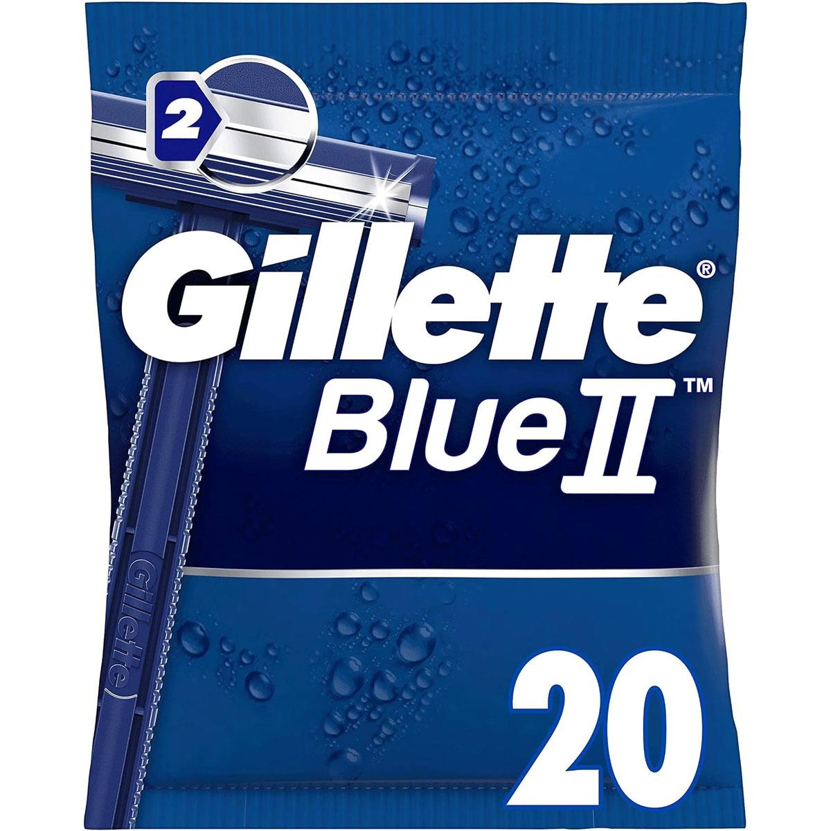 Gillette Blue II Disposable Men's Razors Twin-Blade Shaving System 20 Pack Blue