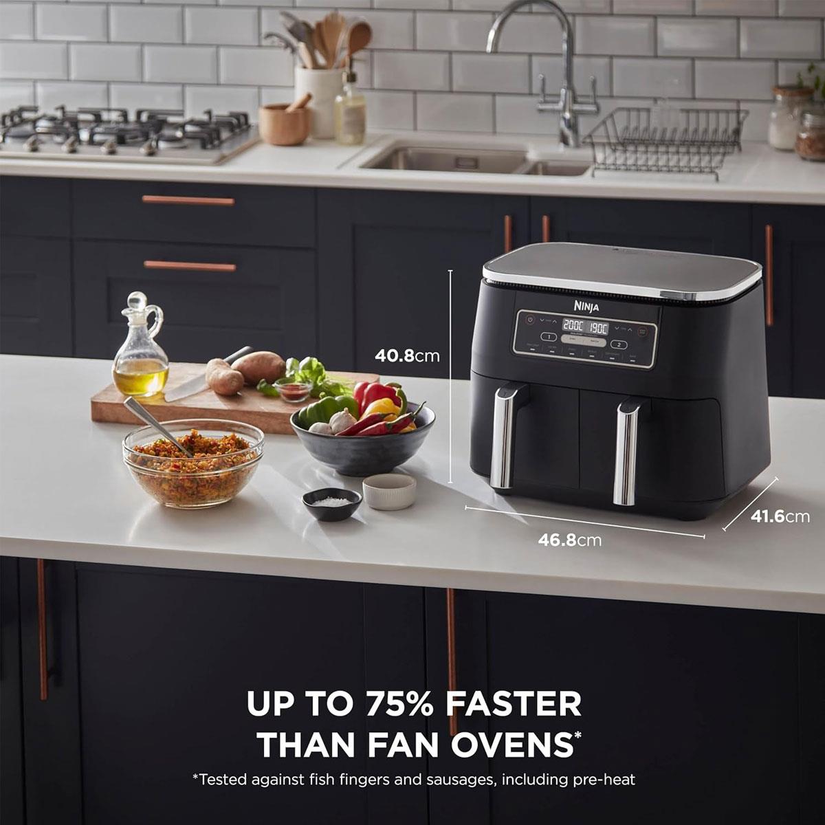 Ninja Foodi Dual Zone Air Fryer 7.6L 2400W 6 Cooking Functions 2 Drawers Black