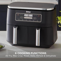 Ninja Foodi Dual Zone Air Fryer 7.6L 2400W 6 Cooking Functions 2 Drawers Black