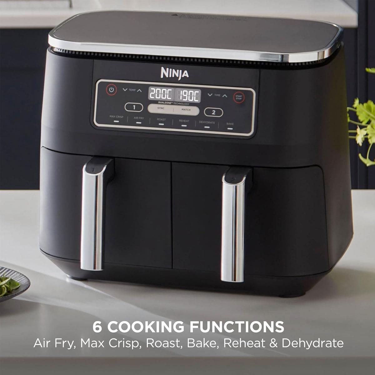Ninja Foodi Dual Zone Air Fryer 7.6L 2400W 6 Cooking Functions 2 Drawers Black