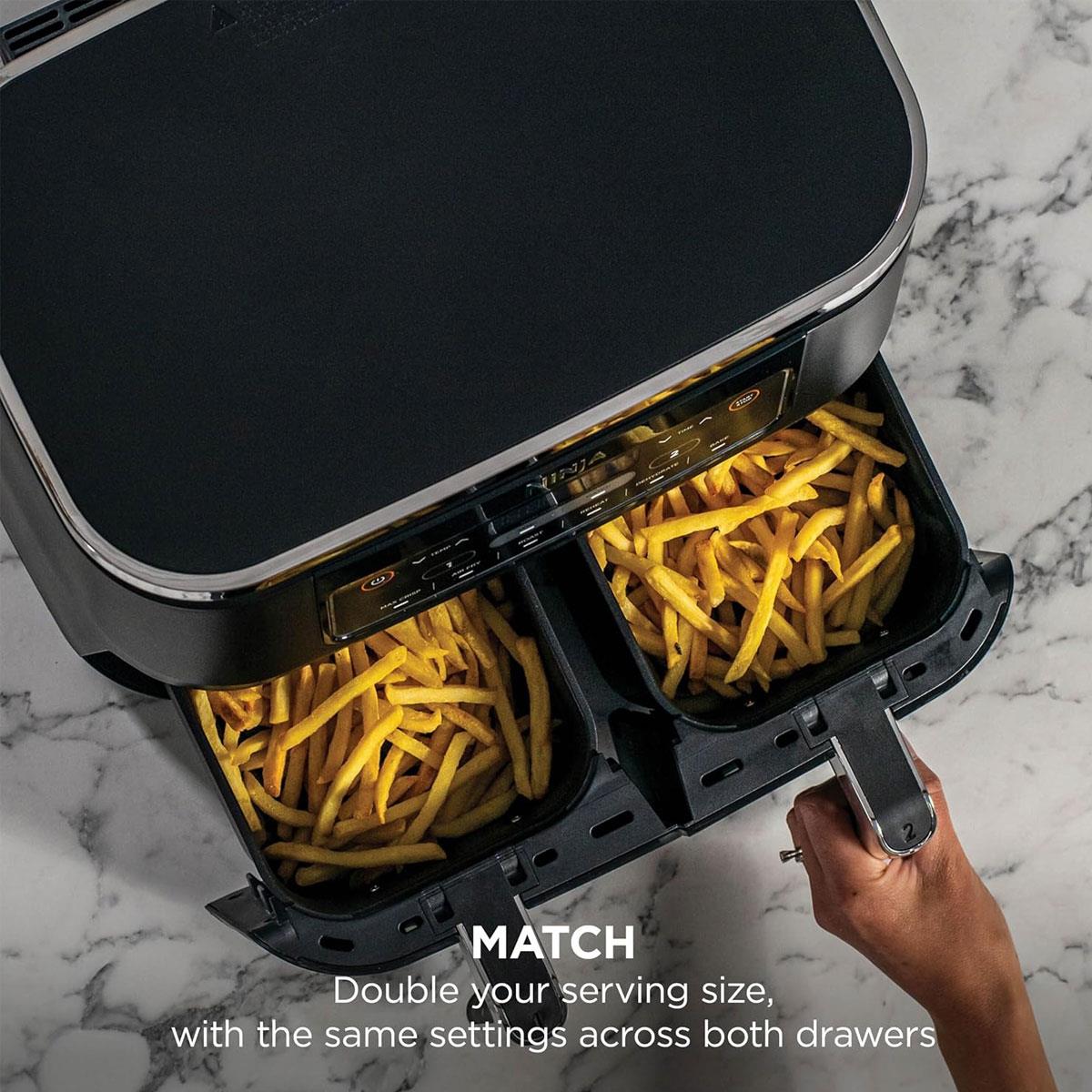 Ninja Foodi Dual Zone Air Fryer 7.6L 2400W 6 Cooking Functions 2 Drawers Black