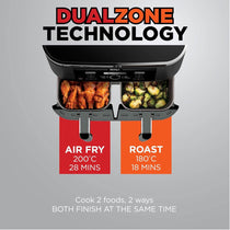 Ninja Foodi Dual Zone Air Fryer 7.6L 2400W 6 Cooking Functions 2 Drawers Black