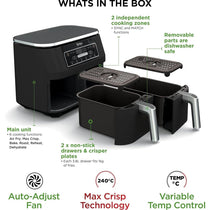 Ninja Foodi Dual Zone Air Fryer 7.6L 2400W 6 Cooking Functions 2 Drawers Black