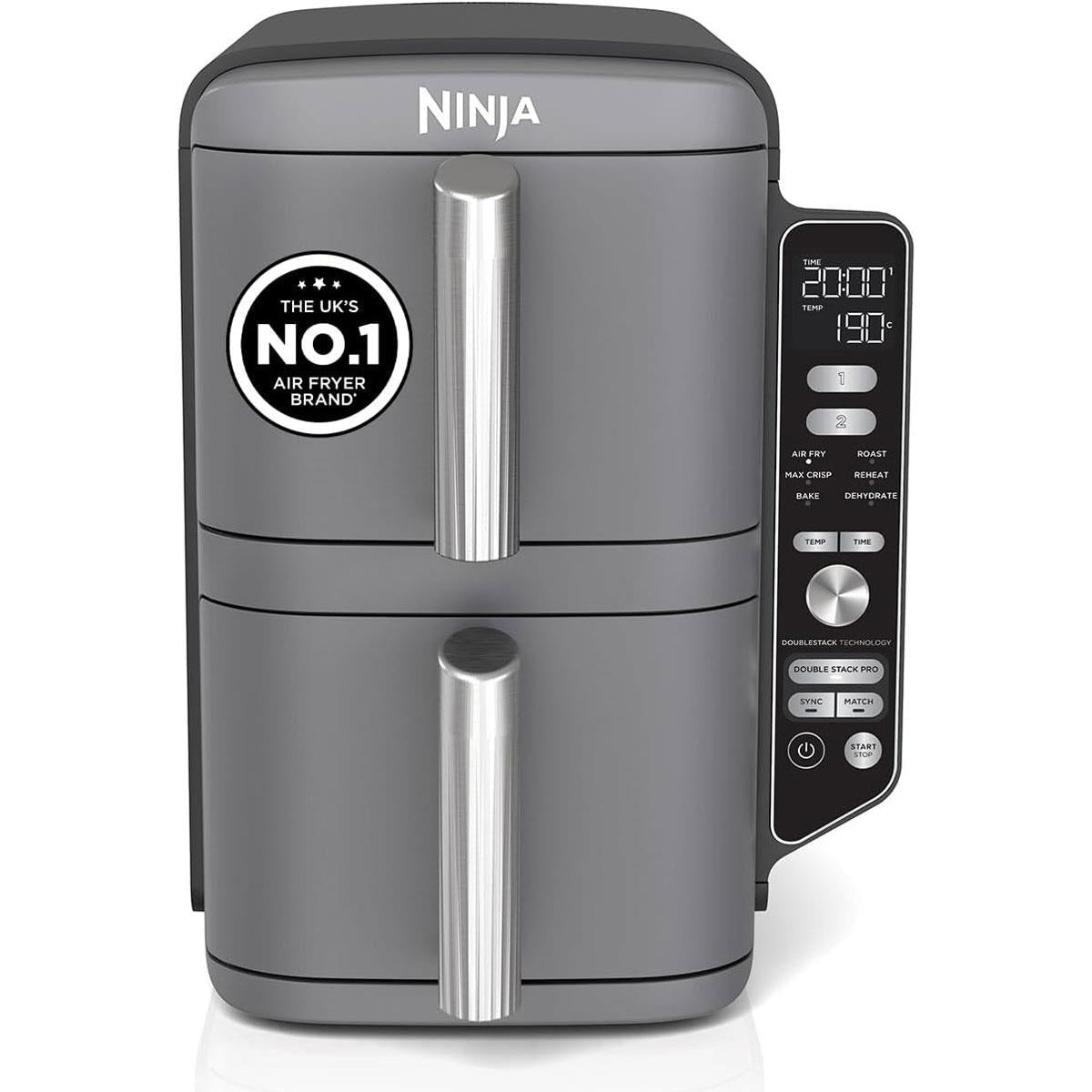 Ninja Foodi Double Stack XL Air Fryer 9.5L 2470W 6 In 1 Cooking Functions Dual Drawers Grey