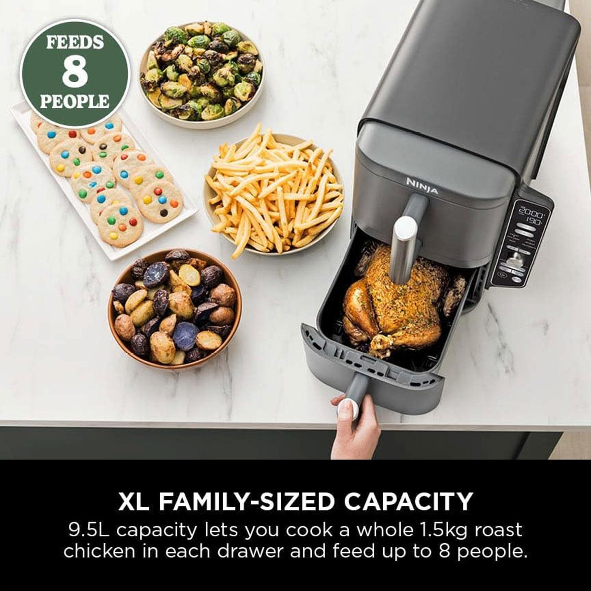 Ninja Foodi Double Stack XL Air Fryer 9.5L 2470W 6 In 1 Cooking Functions Dual Drawers Grey