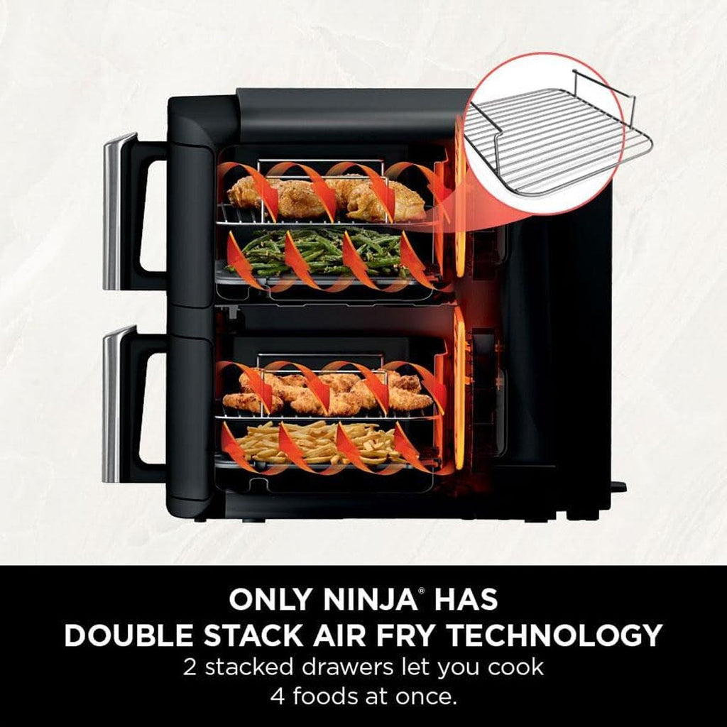 Ninja Foodi Double Stack Air Fryer 7.6L 2470W 6 In 1 Cooking Functions Dual Drawers Black