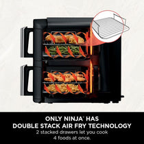 Ninja Foodi Double Stack Air Fryer 7.6L 2470W 6 In 1 Cooking Functions Dual Drawers Black