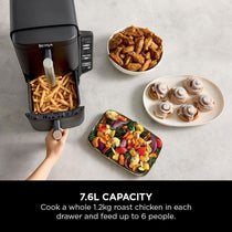 Ninja Foodi Double Stack Air Fryer 7.6L 2470W 6 In 1 Cooking Functions Dual Drawers Black
