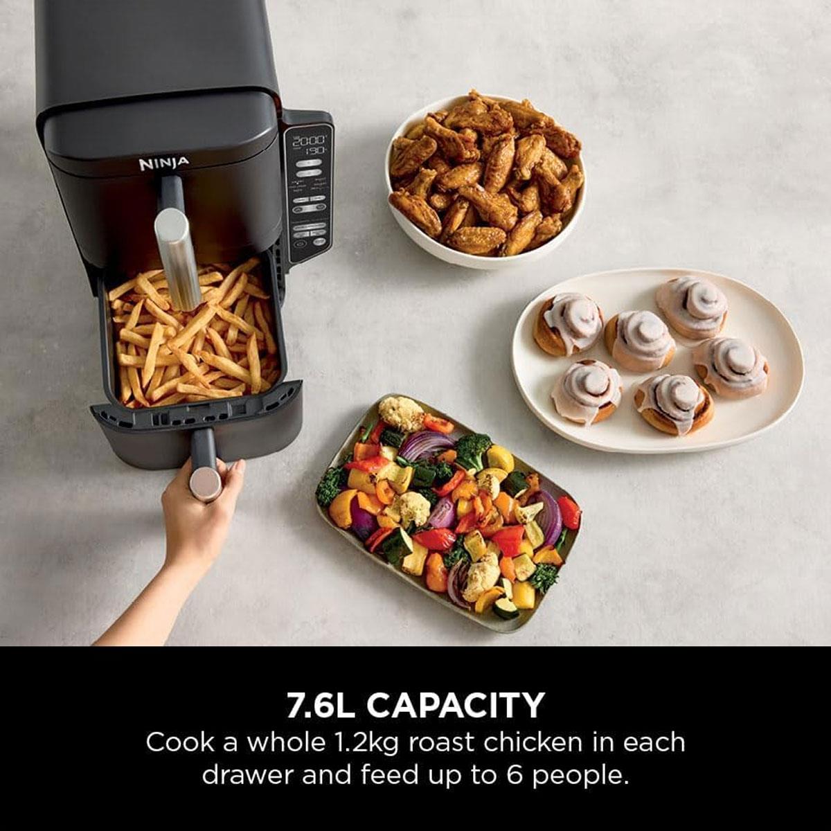 Ninja Foodi Double Stack Air Fryer 7.6L 2470W 6 In 1 Cooking Functions Dual Drawers Black