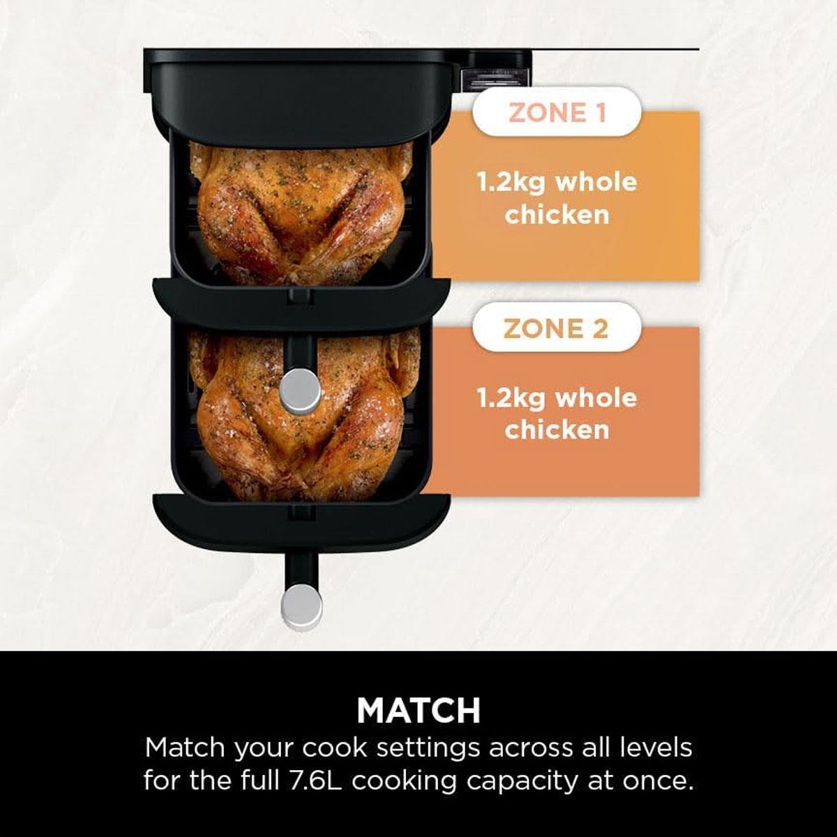 Ninja Foodi Double Stack Air Fryer 7.6L 2470W 6 In 1 Cooking Functions Dual Drawers Black
